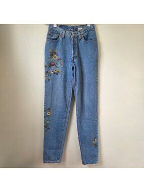 Vintage Levi's 18501 Hand Painted OOAK Custom Floral 90's Jeans Size 9 LONG